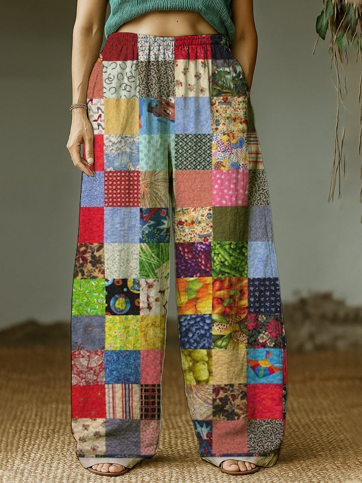 Damen Weite Freizeithose mit ethnischem Patchwork-Muster Drune