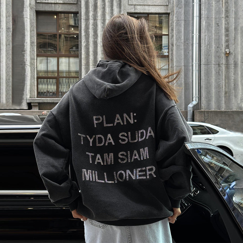 Damen Kapuzenpullover mit auffälligem Schriftzug und lässigem Schnitt Drune