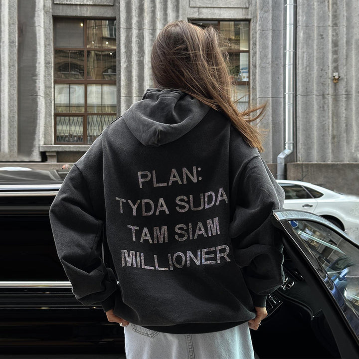 Damen Kapuzenpullover mit auffälligem Schriftzug und lässigem Schnitt Drune
