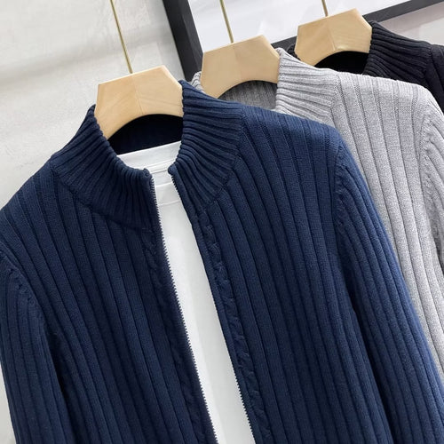 Herren Modische Strickjacke mit Reißverschluss und Rippenstruktur Drune