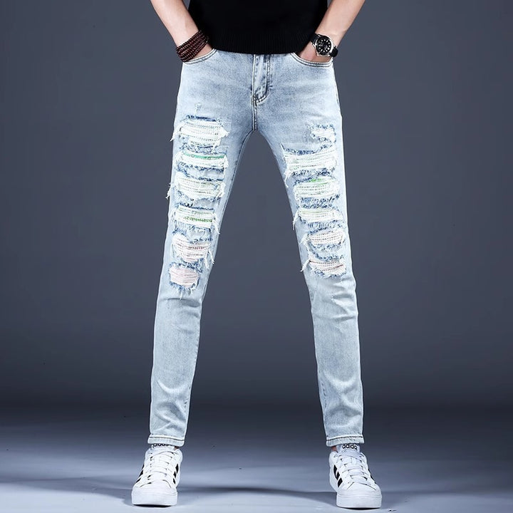 Herren Modische Ripped Jeans mit kreativen Patches Drune 1788342369