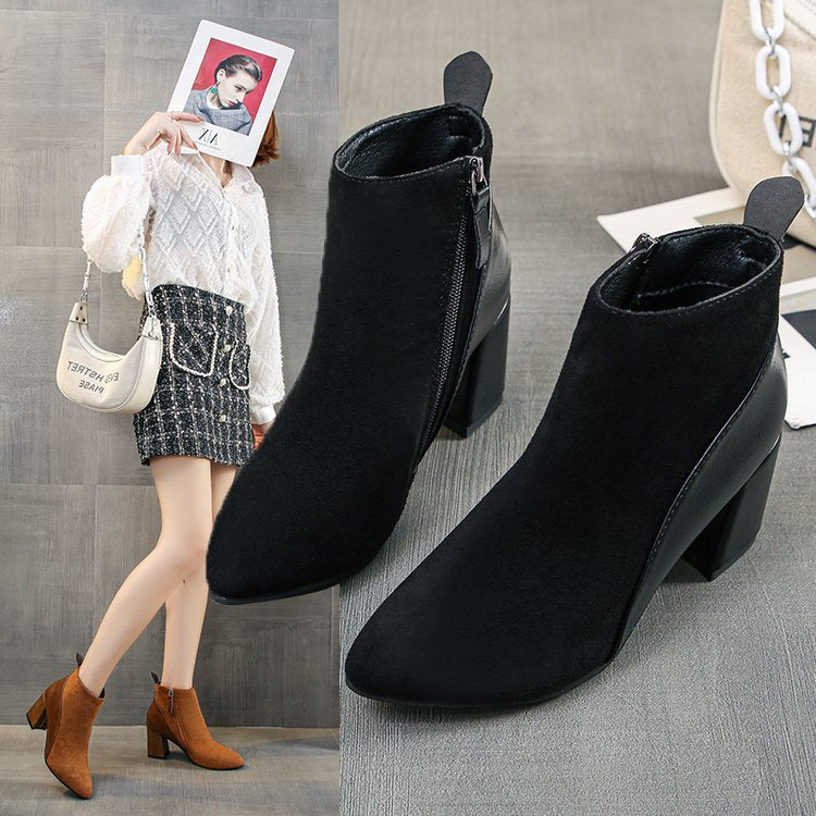 Damen modische und elegante Ankle-Boots mit trendigem Blockabsatz Drune