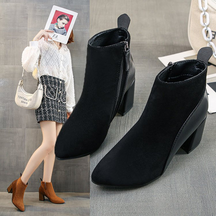 Damen modische und elegante Ankle-Boots mit trendigem Blockabsatz Drune