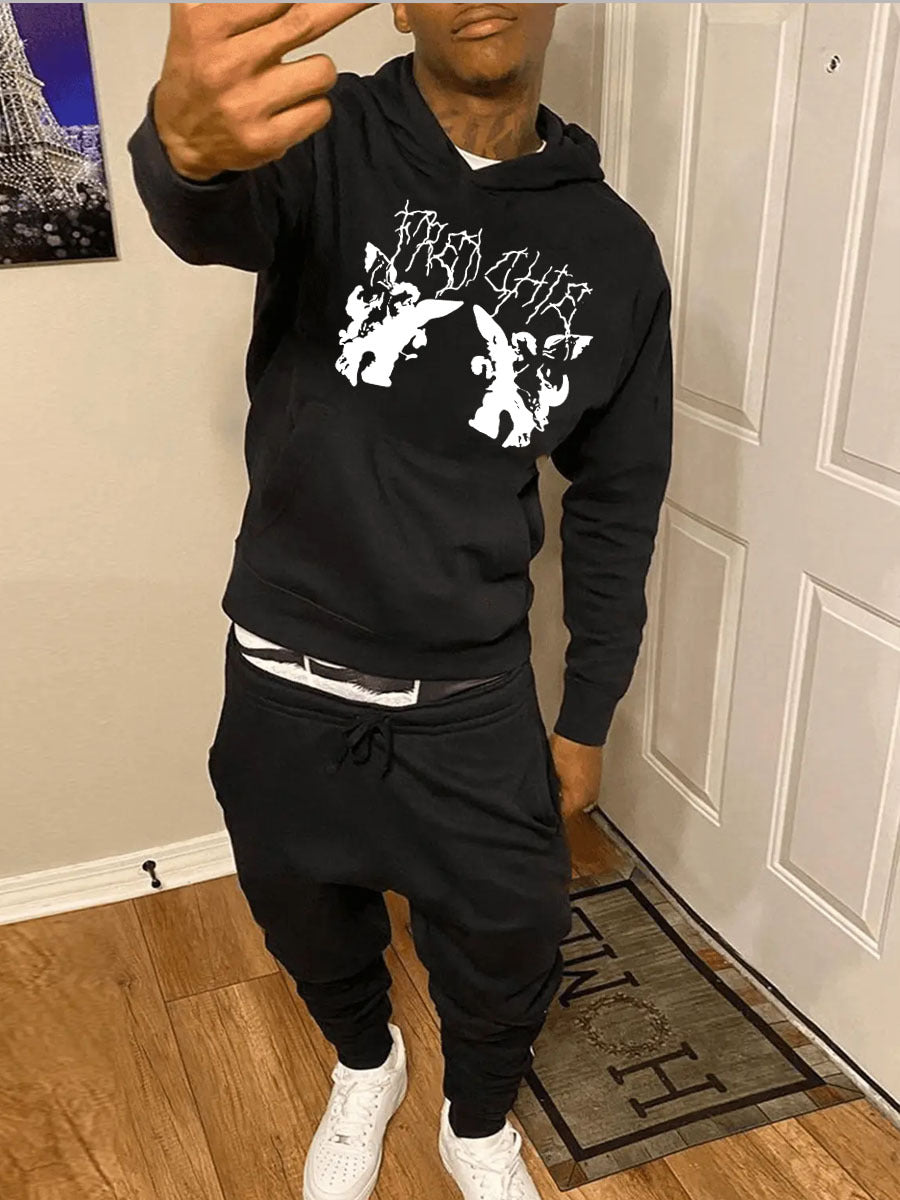 Herren Sportliches Hoodie und Jogginghose Set mit kreativem Grafikdesign Drune