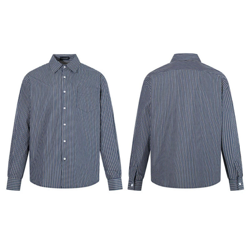 Herren Gestreiftes Oversize-Hemd aus Baumwollmix mit Kentkragen und Brusttasche Drune