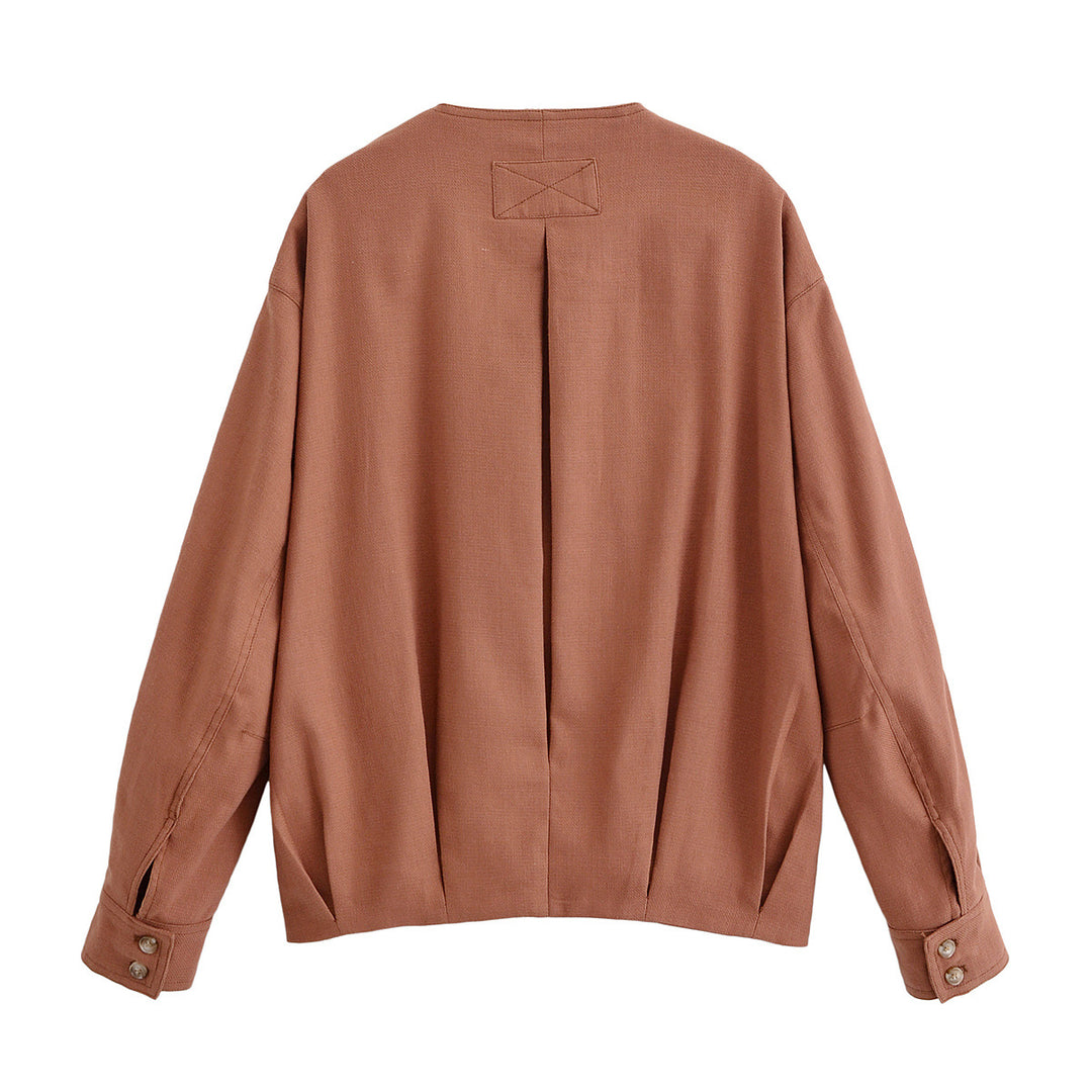 Damen Boxy-Übergangsjacke mit Rundhalsausschnitt, dekorativen Steppnähten und sichtbarer Knopfleiste Drune