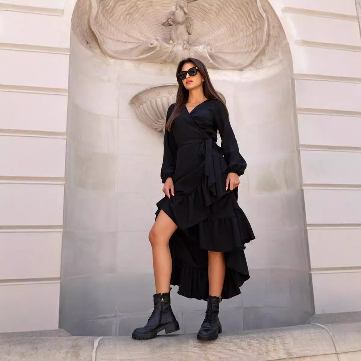 Damen Wickelkleid mit elegantem Leopardenmuster und fließendem Rock Drune