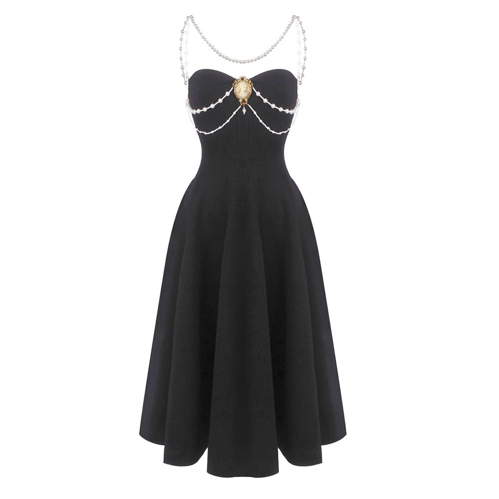 Damen Elegantes Vintage-Kleid mit Perlenverzierung Drune