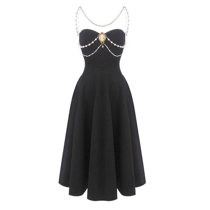 Damen Elegantes Vintage-Kleid mit Perlenverzierung Drune