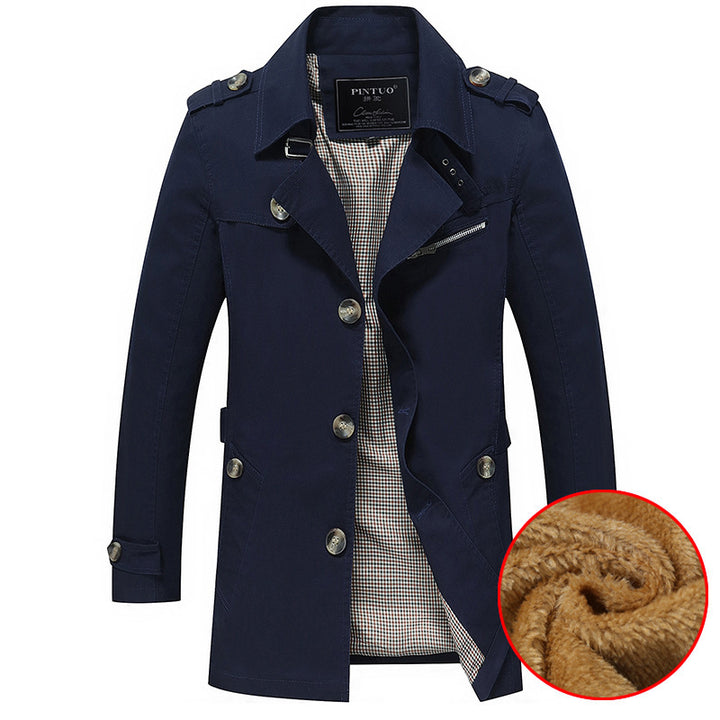 Herren militärisch inspirierter Kurzmantel mit Teddyfleece‑Innenlage und Reißverschluss‑Brusttasche Drune