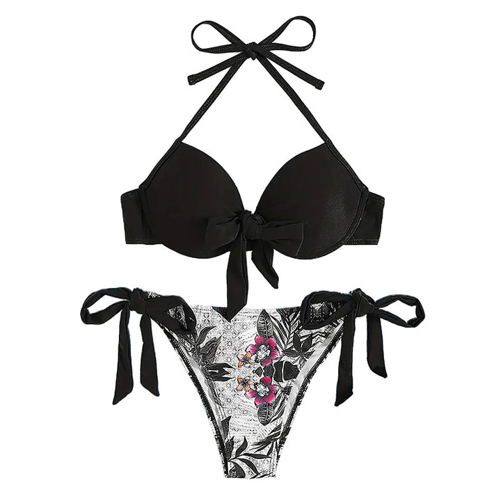 Damen Bikini mit knotenförmigem Oberteil und floralem Unterteil Drune