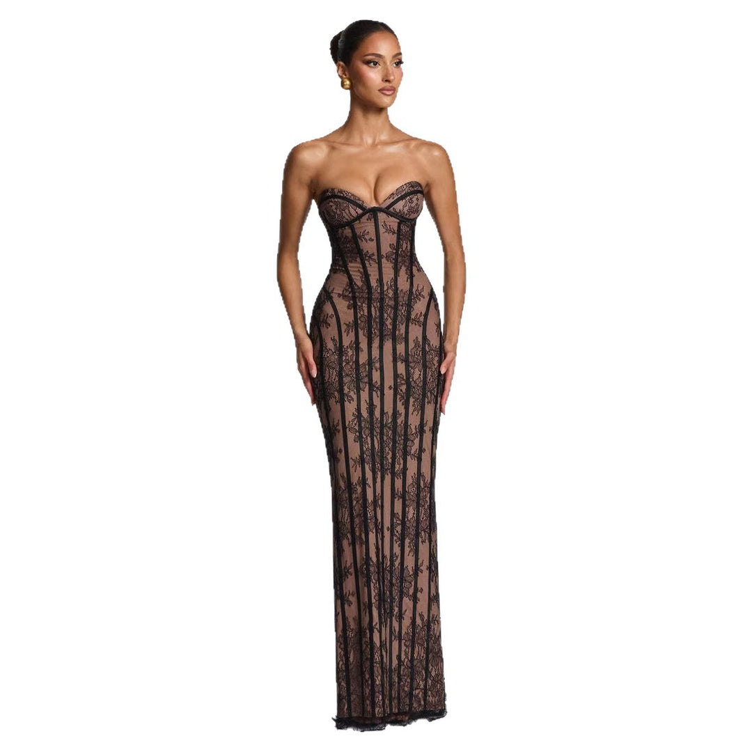 Damen Elegantes Spitzenkleid im figurbetonten Design Drune