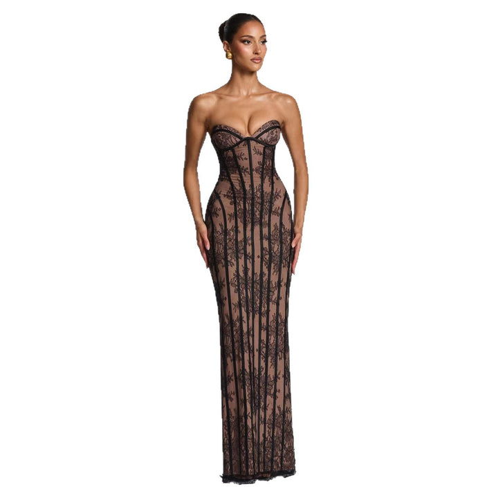 Damen Elegantes Spitzenkleid im figurbetonten Design Drune