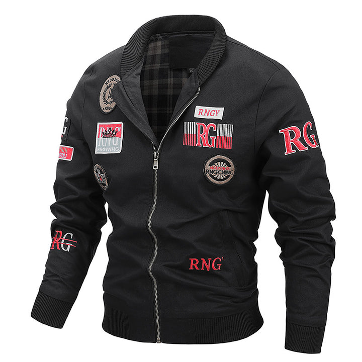 Herren Kanvas‑Bomberjacke mit Vintage‑Patchdetails und gerippten Bündchen Drune