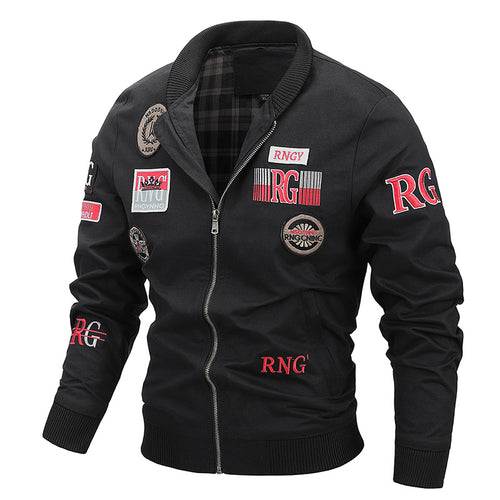 Herren Kanvas‑Bomberjacke mit Vintage‑Patchdetails und gerippten Bündchen Drune