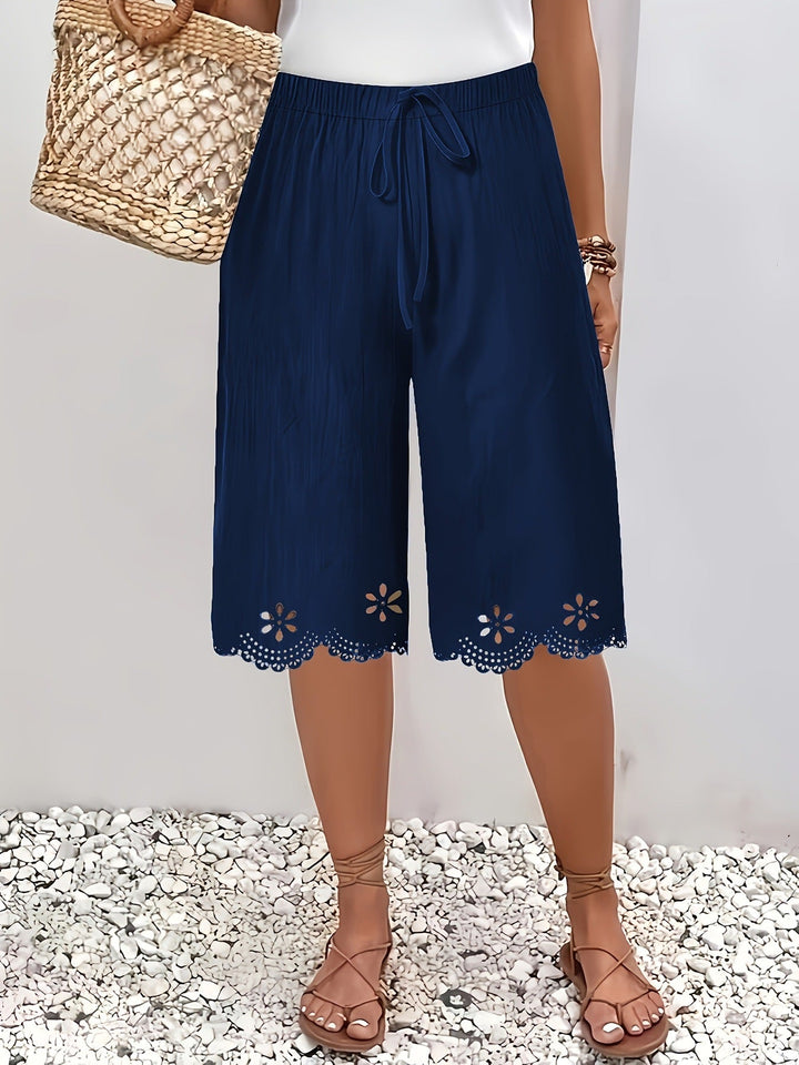 Damen Weite Culotte mit elegantem Lochmuster und elastischem Bund Drune