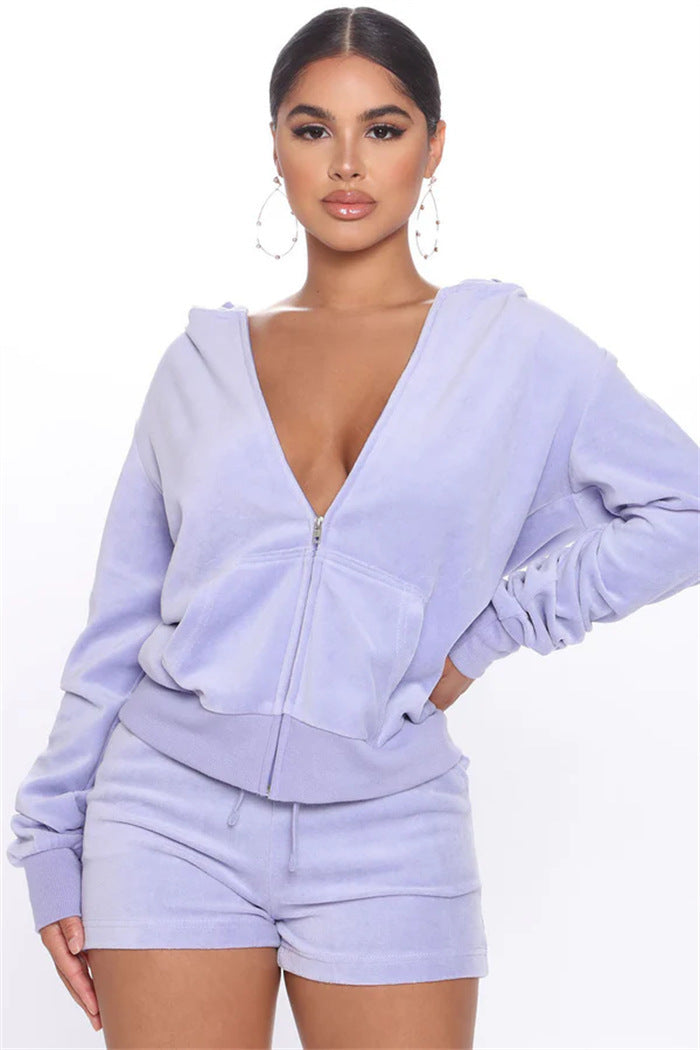 Damen kuscheliges Sport-Set mit Hoodie und Shorts aus hochwertigem Material Drune
