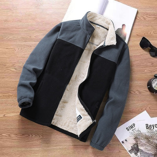 Herren Zweifarbige Fleece-Übergangsjacke mit Stehkragen, Reißverschluss & Eingrifftaschen Drune