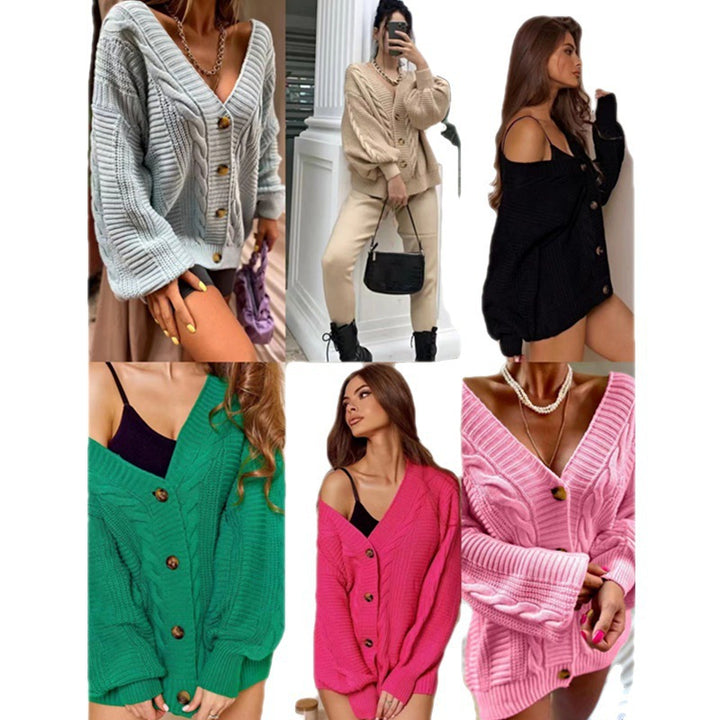Damen Grobstrick-Cardigan mit offenen Ärmeln und dekorativen Knöpfen Drune