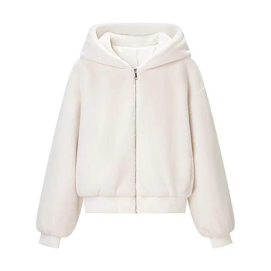 Damen nan wattierte Kapuzenjacke mit kuscheligem Teddyfutter, Reißverschluss und breitem Rippbund Drune