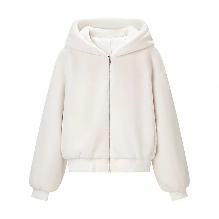 Damen nan wattierte Kapuzenjacke mit kuscheligem Teddyfutter, Reißverschluss und breitem Rippbund Drune