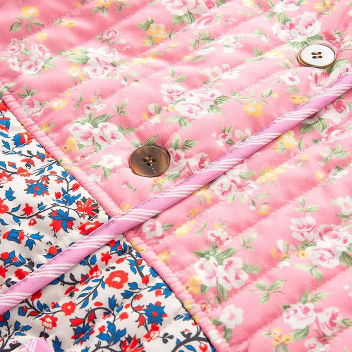 Damen nan gesteppte Patchwork-Quiltjacke mit Stehkragen, großen Zierknöpfen und aufgesetzten Taschen Drune