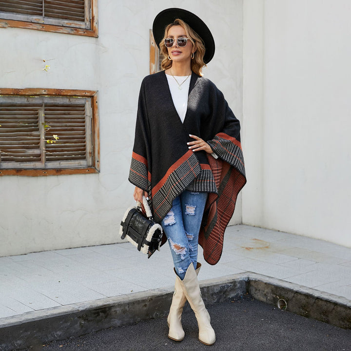 Damen Oversize-Capeponcho aus Wollmix mit kastigem Fall und feiner Bordürenstruktur Drune