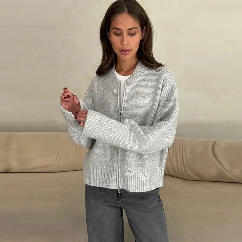 Damen Oversized Strickjacke mit Reißverschluss Drune
