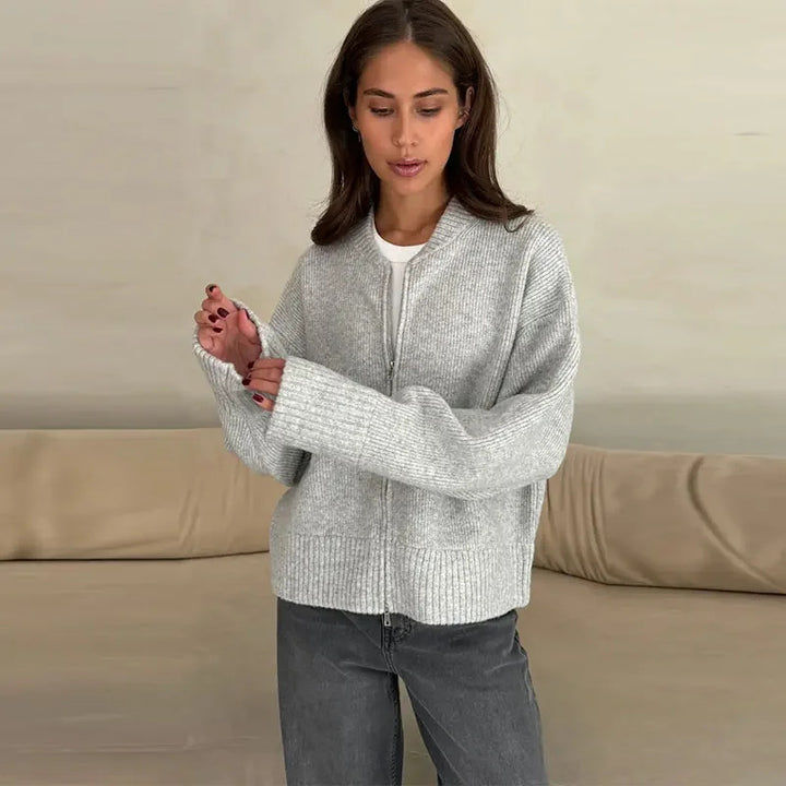 Damen Oversized Strickjacke mit Reißverschluss Drune