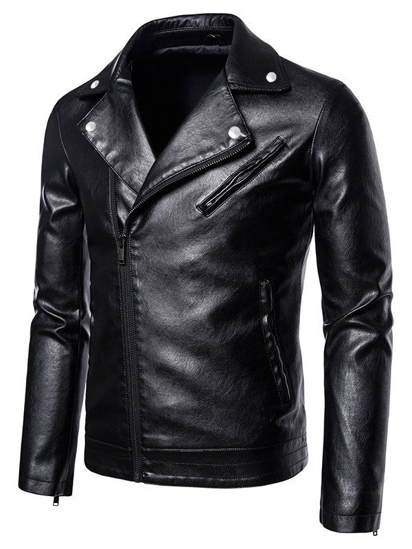 Herren Slim-Fit Bikerjacke in Lederoptik mit asymmetrischem Reißverschluss und Reverskragen Drune