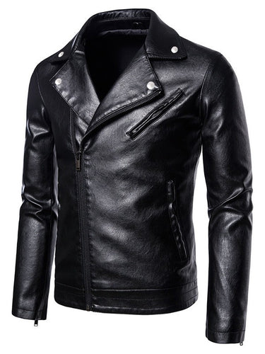 Herren Slim-Fit Bikerjacke in Lederoptik mit asymmetrischem Reißverschluss und Reverskragen Drune