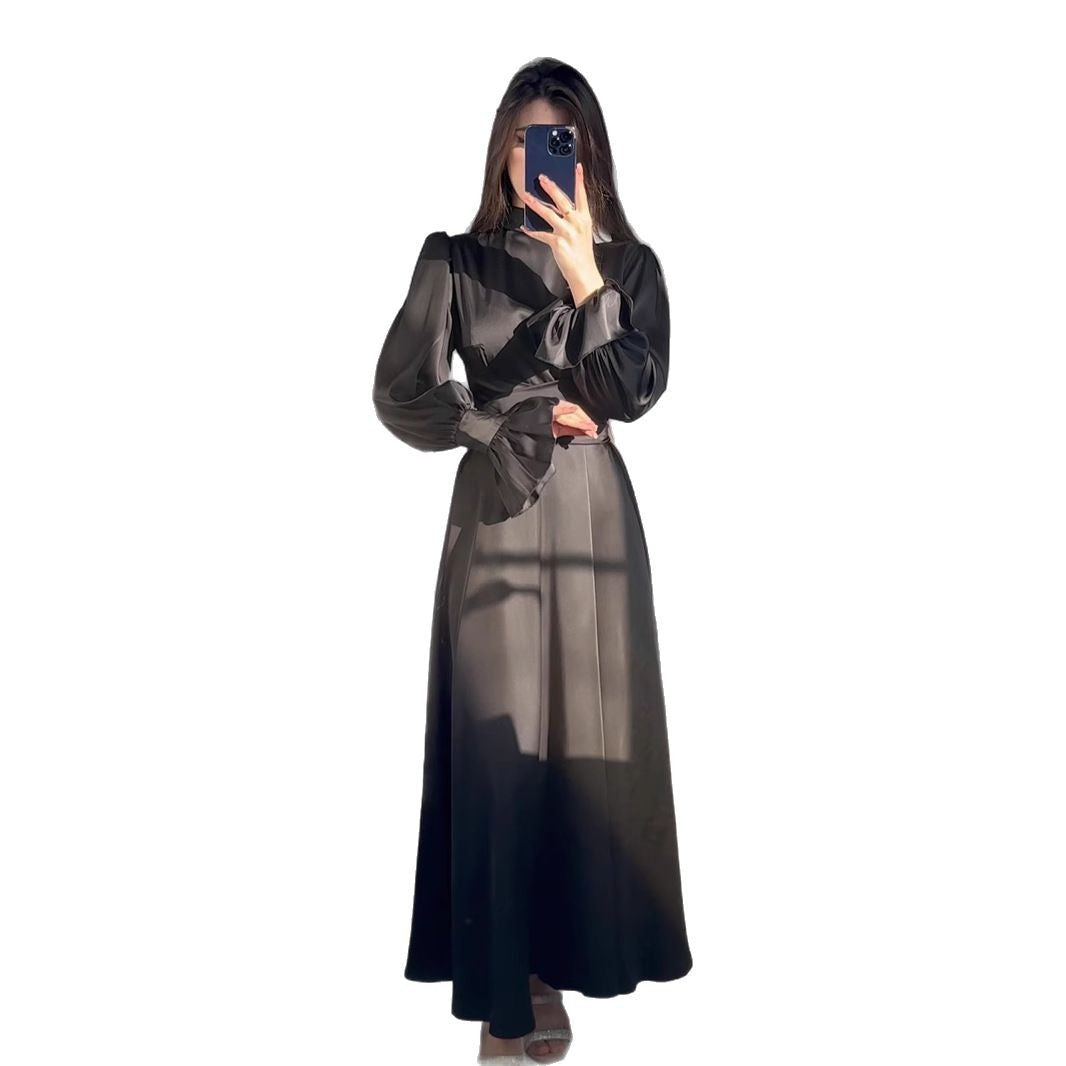 Damen Elegantes Maxikleid mit voluminösen Puffärmeln und hochwertiger Satin-Oberfläche Drune