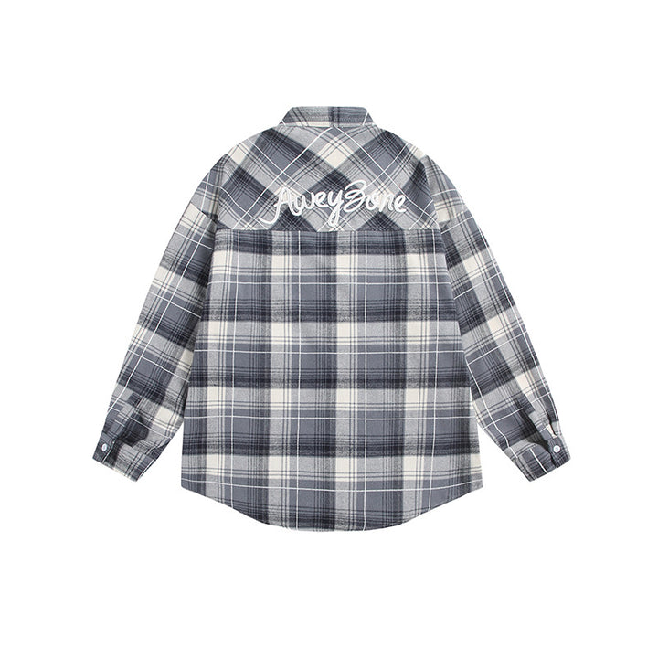 Damen Oversize Karo-Hemdjacke mit Kimono‑Schnitt, Tunnelzugbändern und aufgesetzten Taschen Drune