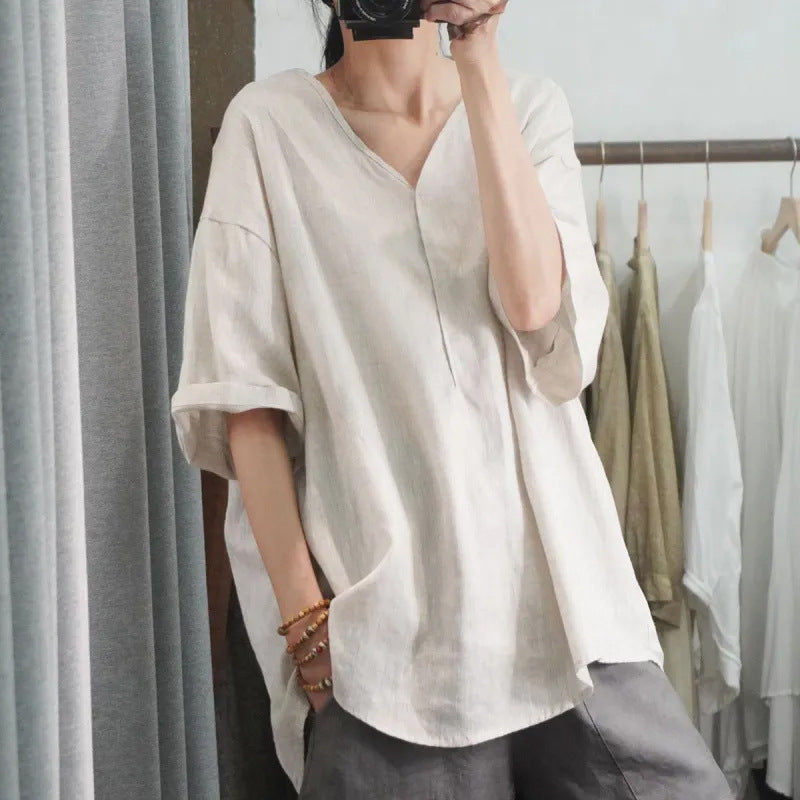 Damen Relaxed Fit V-Ausschnitt Tunika Top Drune