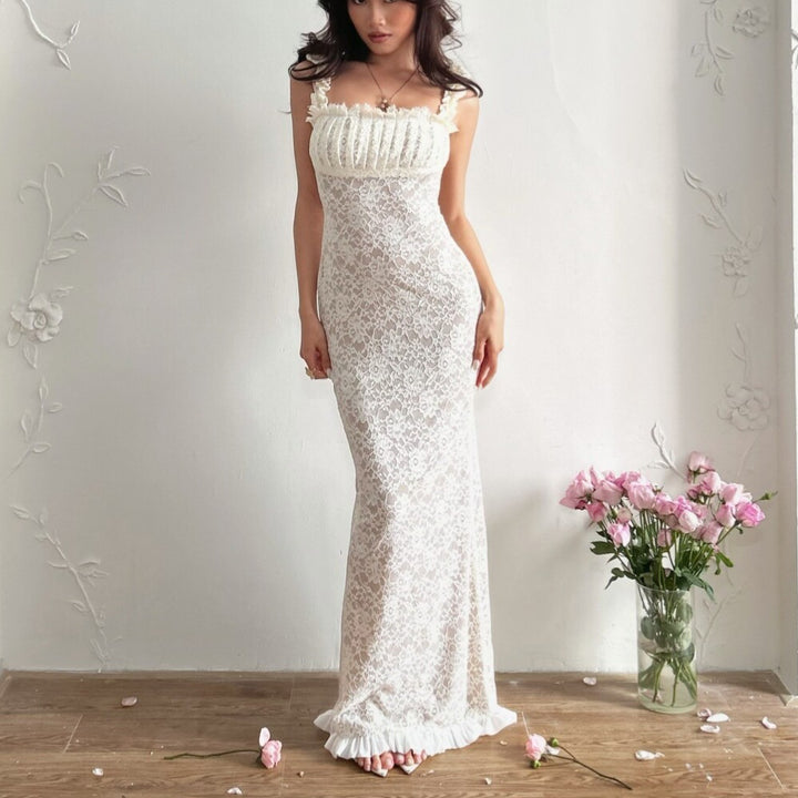 Damen Spitzen-Maxikleid mit Rüschendetails und elegantem Schnitt Drune