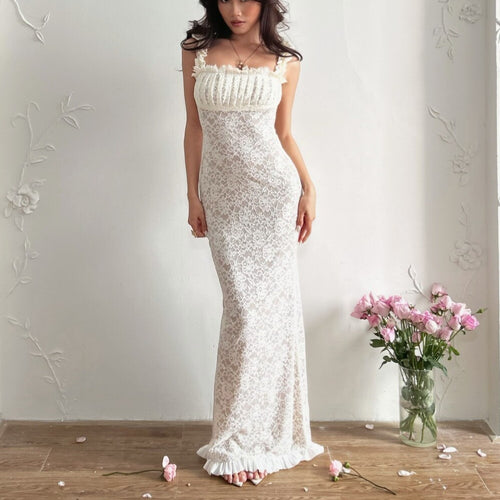 Damen Spitzen-Maxikleid mit Rüschendetails und elegantem Schnitt Drune