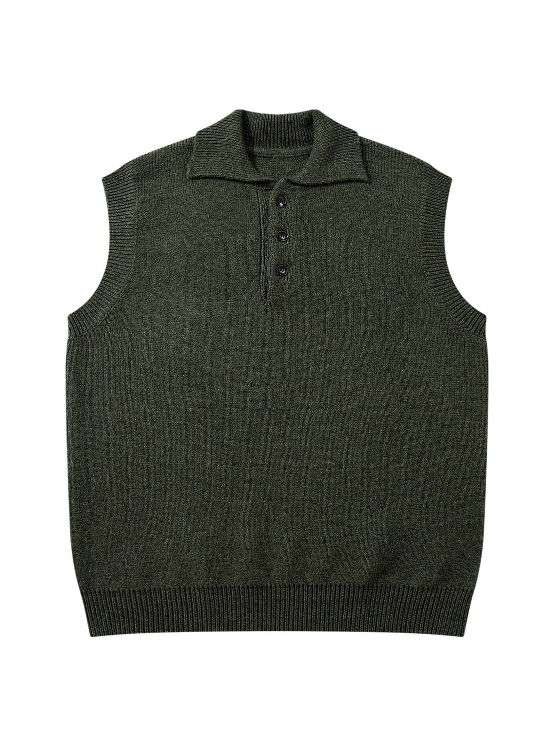 Unisex Ärmellose Strickweste mit Polokragen und Knopfleiste Drune