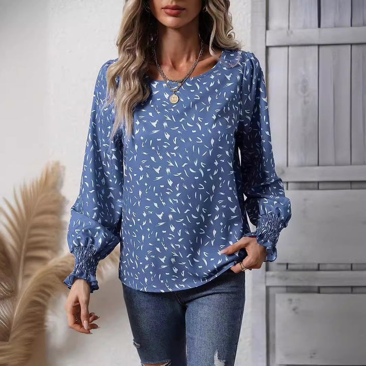 Damen elegante Bluse mit raffinierten Puffärmeln und zartem Muster Drune