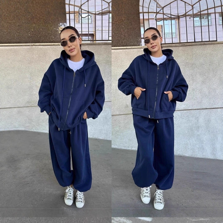 Damen nan übergroße Kapuzenjacke mit Reißverschluss und weite Jogginghose Lounge Set Drune