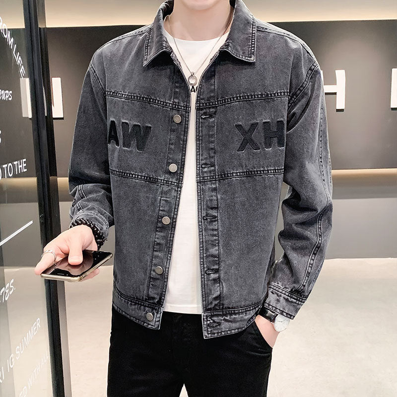 Herren Modische Denimjacke mit gesticktem Design Drune