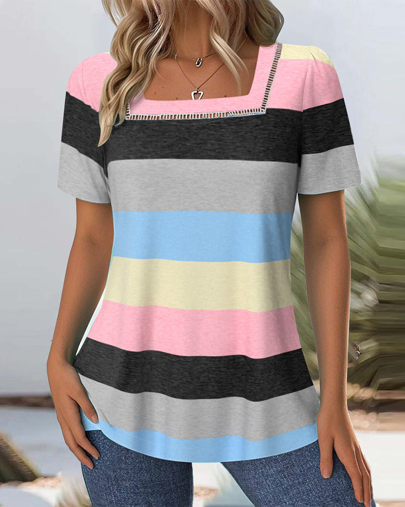 Damen nan gestreiftes Jersey-Longshirt mit quadratischem Ausschnitt und lässiger Hüftlänge Drune