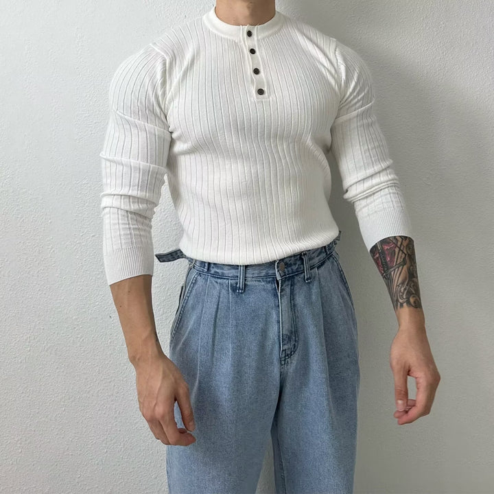 Herren Elegantes Langarmshirt mit Knopfleiste Drune