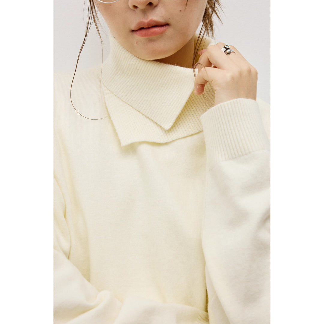Damen Modischer Grobstrickpullover mit hohem Kragen Drune
