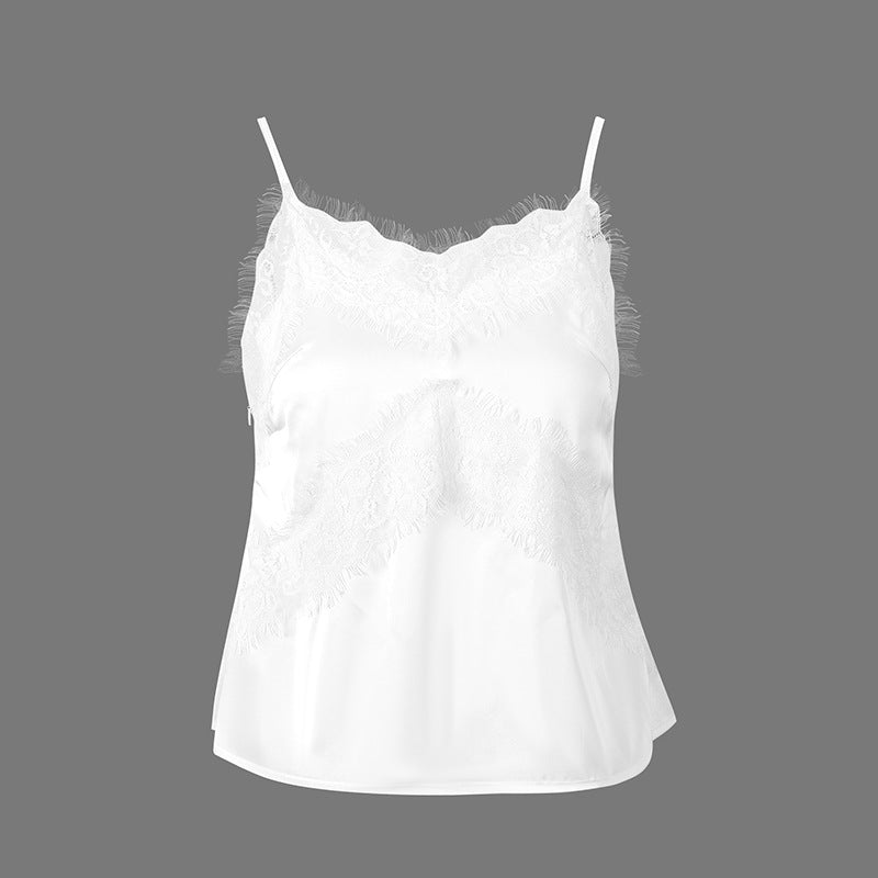Damen zarte Spaghetti-Top mit raffiniertem Spitzenbesatz Drune