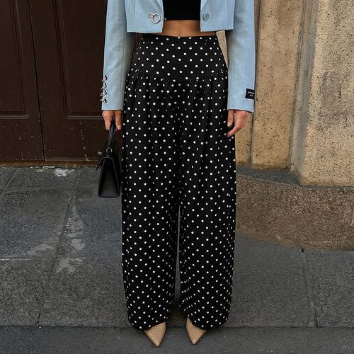 Damen High‑Waist Palazzo‑Hose mit weitem Bein und Polka‑Dot‑Print Drune
