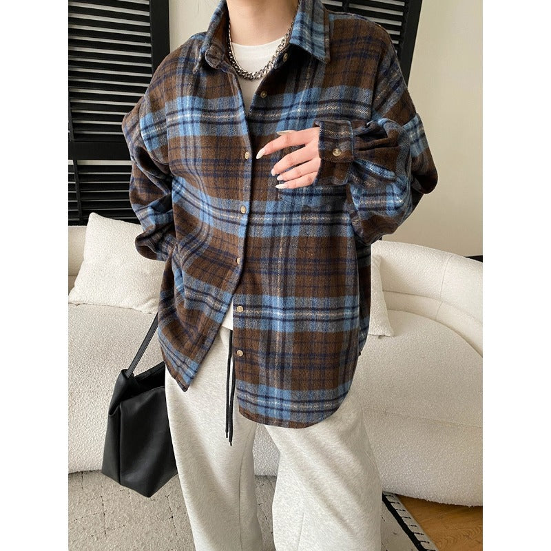 Damen Karo-Hemdjacke mit lässigem Schnitt und praktischen Taschen Drune
