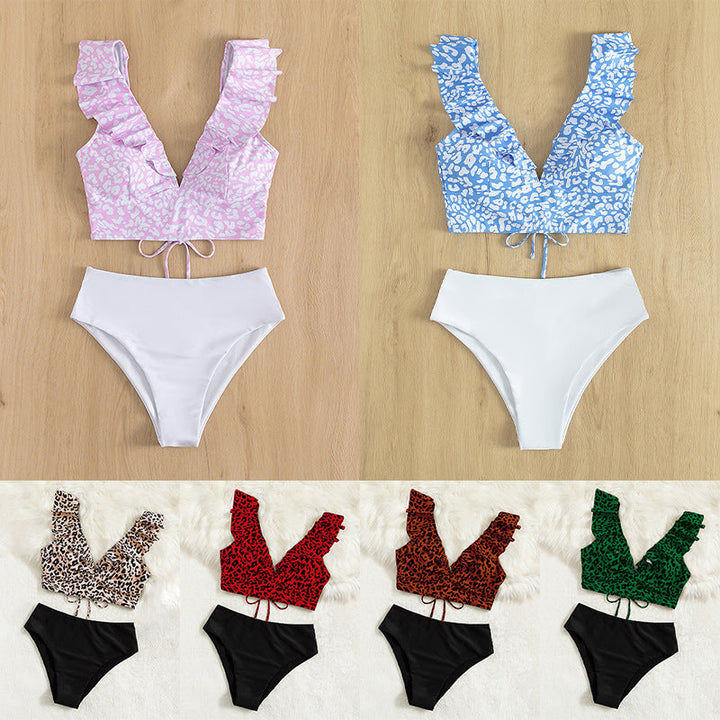 Damen Bikini-Set mit Rüschen und modischem Leo-Muster Drune