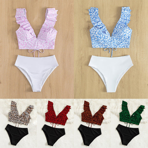 Damen Bikini-Set mit Rüschen und modischem Leo-Muster Drune