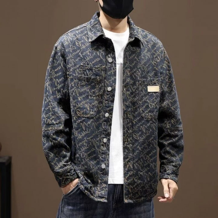 Herren Modische Denimjacke mit grafischem Muster Drune