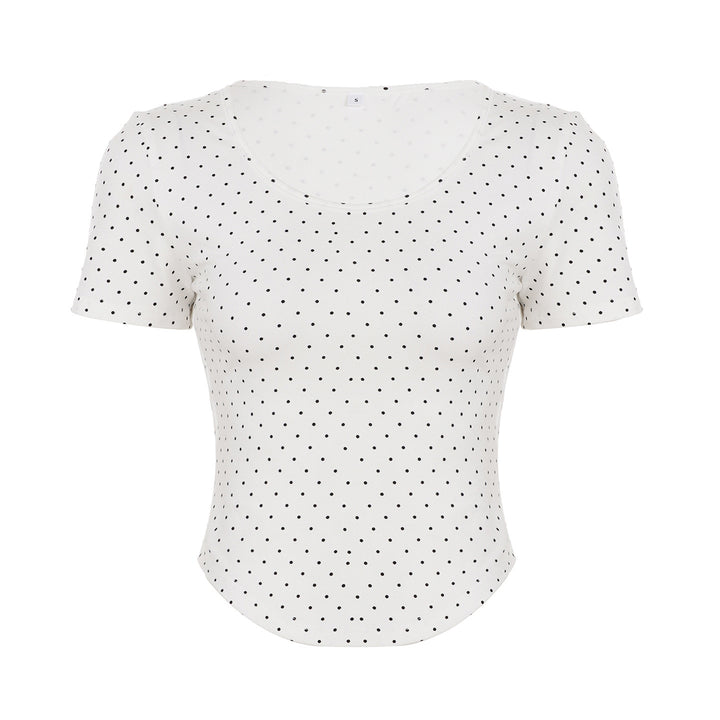 Damen T-Shirt mit modernem Punktedesign und figurbetontem Schnitt Drune